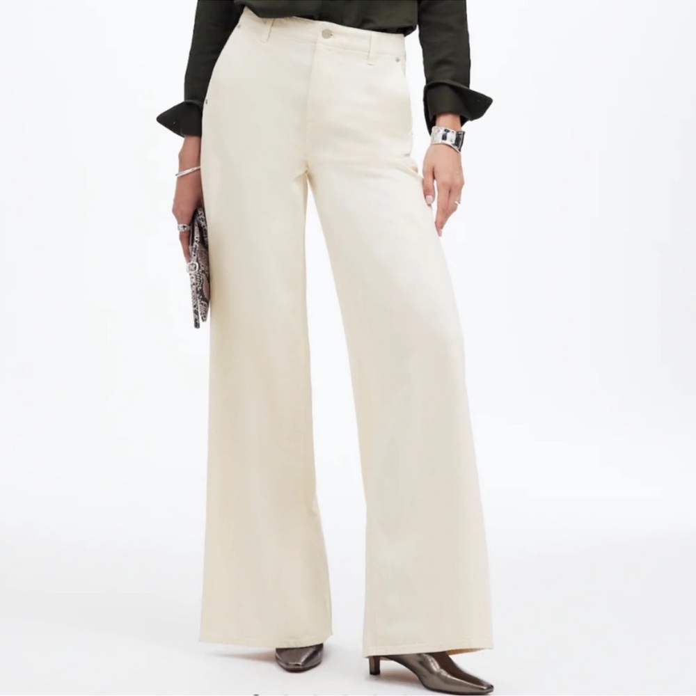 NWT Madewell Wide Sweep DenimTrousers in Vintage Ivory Wash - Side 30 - Wide Leg
